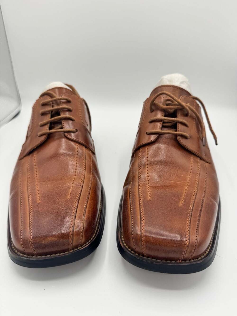 Stacy Adams Corrado Men's Cognac Brown Leather Bicycle Toe Lace-Up Dress Shoes